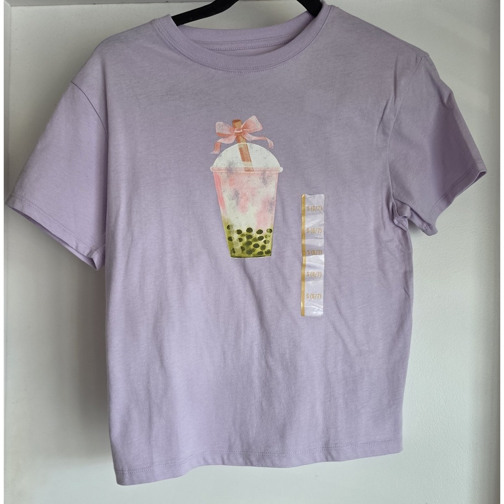 NWT Grayson Threads Kids Purple Cotton T-Shirt Size S 6/7 Short Sleeve Tee Boba